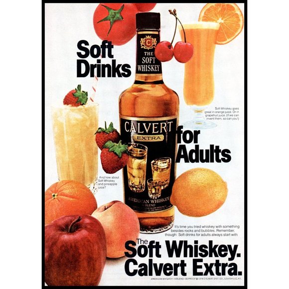 1978 Calvert Extra Soft Whiskey Vintage Print Ad Fruit Mixers Cocktails Wall Art - Picture 1 of 1